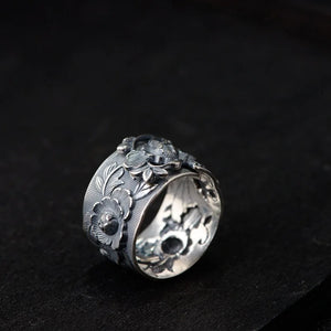 Bohemian Peony Flower ring | 999 Pure Silver