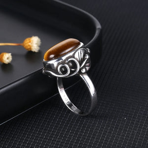 Natural Tiger Eye Ring | 925 Silver | Sizes 6-12