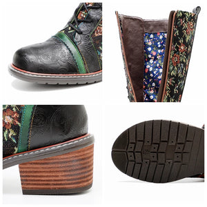 Women's Sheepskin Leather Boots | Lace-Up Chunky Heel Ankle & Knee High Boots | Hippie Flower Bohemian Design | Plus Size | Sizes 36-42