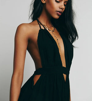 Boho Beach Sundress | V Neck Backless Maxi Dress | Cotton Holiday Dress for Women | 4 Colour Options