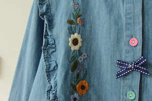 Women's Hippie Flower Long Sleeve Blouse | Ruffled Collar | Free Size