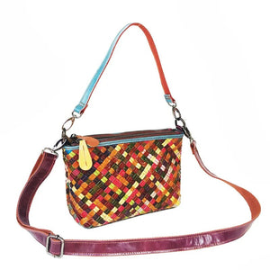 Women's Striped Leather Patchwork Hand Bag / Crossbody Bag
