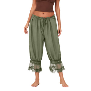 Boho Lace Patchwork Bloomers | High Waist Drawstring Cropped Lantern Pants (S–L, 7 Colours)