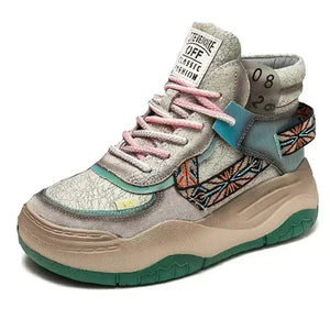 Women's 5CM Genuine Leather Platform Wedge Sneakers | Plush Warm Casual Fall Winter Shoes | Retro Hippie Style | Thick Bottom | Sizes 31-48