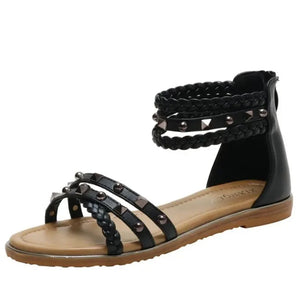 Women's Gladiator Sandals | Elegant Rivet Flat Shoes | Summer Casual Footwear | Brown, Black & Apricot | Sizes 36-42