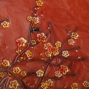 Women's Vintage Embossed Leather Carry + Tote Bag With Plum Tree Design