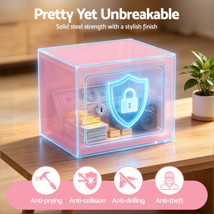 Small Safe Box | 6.5L Key Lock Security Safe | Pink