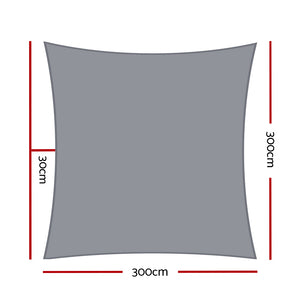 Instahut Shade Sail | 3x3m Square | 280GSM 98% | Grey Shade Cloth