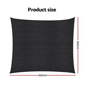 Instahut Sun Shade Sail Cloth 98% UV Block Outdoor Canopy Rectangle 5X6M Black