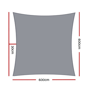 Shade Sail | 6x6m | Rectangle | 280GSM | 98% | Grey Shade Cloth