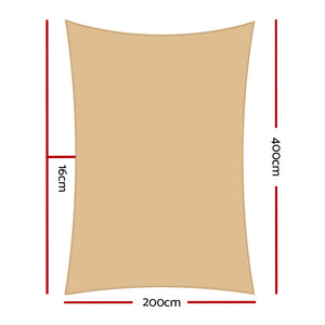 Waterproof Shade Sail | 2x4m | Rectangle | Sand | 95% Shade Cloth
