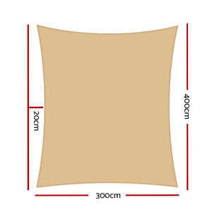 Waterproof Shade Sail | 3x4m | Rectangle | Sand | 95% Shade Cloth