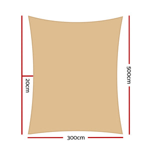 Waterproof Shade Sail | 3x5m | Rectangle | Sand | 95% Shade Cloth