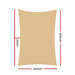 Waterproof Shade Sail | 3x6m | Rectangle | Sand | 95% Shade Cloth