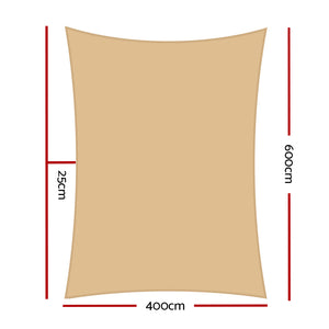 Waterproof Shade Sail | 4x6m | Rectangle | Sand | 95% Shade Cloth