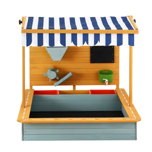 Kids Wooden Sandpit | 110cm | Canopy & Cover | Outdoor Sandbox | Green