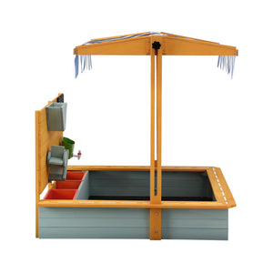 Kids Wooden Sandpit | 110cm | Canopy & Cover | Outdoor Sandbox | Green