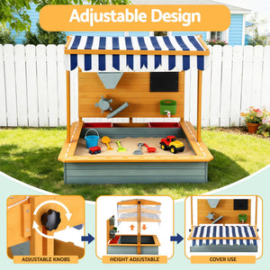 Kids Wooden Sandpit | 110cm | Canopy & Cover | Outdoor Sandbox | Green