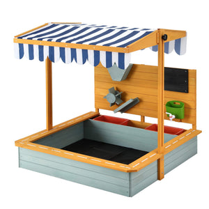 Kids Wooden Sandpit | 110cm | Canopy & Cover | Outdoor Sandbox | Green