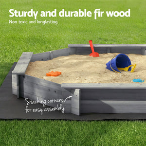 Kids Wooden Sandpit | Round 182cm | Bench Seat & Cover | Outdoor Play | Grey