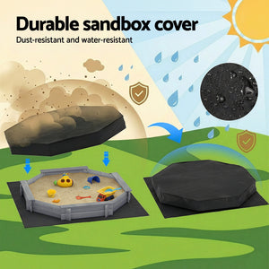 Kids Wooden Sandpit | Round 182cm | Bench Seat & Cover | Outdoor Play | Grey