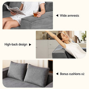 2 Seater Sofa Loveseat | Corduroy | No Assembly | Compact Apartment Couch