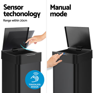 Devanti Sensor Bin | 50L | Motion Activated | Automatic Rubbish Bin | Black