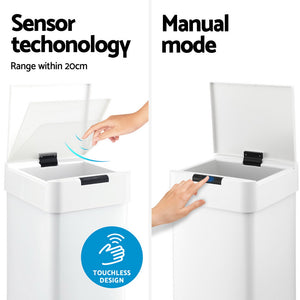 Devanti Sensor Bin | 50L | Motion Activated | Automatic Rubbish Bin | White
