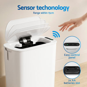 Motion Sensor Rubbish Bins | 2 Pack | 11L Touchless Kitchen Bins | White