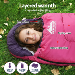 Single Sleeping Bag 213cm | Thermal Camping & Hiking | Pink