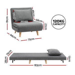 Sofa Bed | Convertible Couch Recliner Lounge Chair | Linen Grey