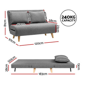 Sofa Bed 2-Seater | Convertible Couch Recliner Lounge Chair | Linen Fabric