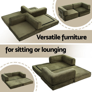 Folding Sofa Bed | Convertible Lounge Chair | Green Fabric