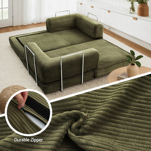 Folding Sofa Bed | Convertible Lounge Chair | Green Fabric