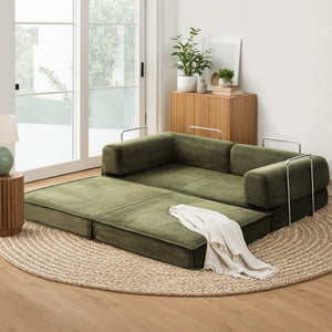 Folding Sofa Bed | Convertible Lounge Chair | Green Fabric