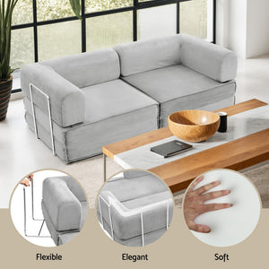 Folding Sofa Bed | Convertible Lounge Chair | Grey Fabric