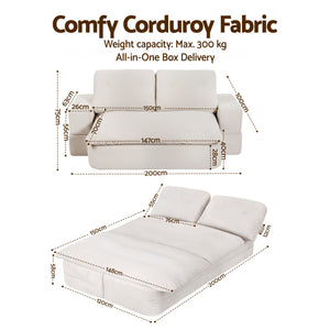 Folding Sofa Bed | High Density Foam | Corduroy Sleeper Couch | Beige
