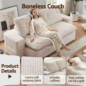 Folding Sofa Bed | High Density Foam | Corduroy Sleeper Couch | Beige