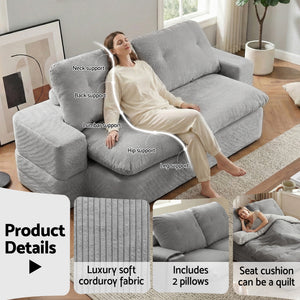 Folding Sofa Bed | High Density Foam | Corduroy Sleeper Couch | Grey