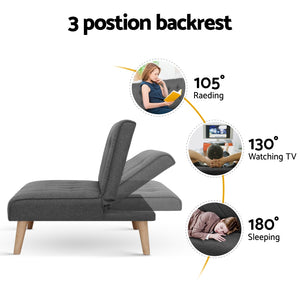 Artiss 2x Sofa Bed Couch | Single Seater | Fabric | Grey