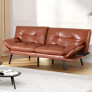 Artiss Sofa Bed | 3-Seater Convertible Couch | Recliner Lounge | Leather | Brown