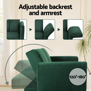 Artiss Sofa Bed | 3 Seater Couch | Convertible with Adjustable Arms | Velvet