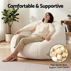 Small Boneless Couch | Single Faux Fur Bean Bag Sofa | White