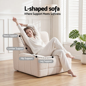 Single Boneless Couch | Compact Fabric Living Room Sofa | White