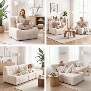 Single Boneless Couch | Compact Fabric Living Room Sofa | White