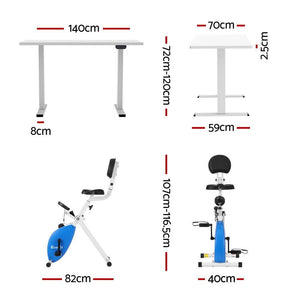 Folding X-Bike + Desk Set | 140cm Automatic Standing Desk | White