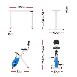 Folding X-Bike Desk Bundle | 120cm Auto Standing Desk | Magnetic | White