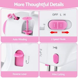Mini Sewing Machine Kit | 12 Stitches | Portable | LED Lights | Beginner