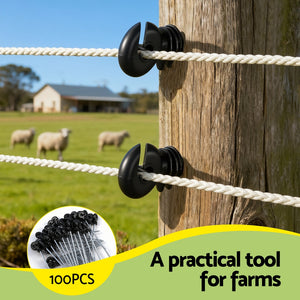Electric Fence Ring Insulators | 100pcs | Screw-In Stand Off | Black