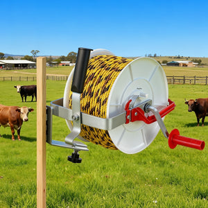Electric Fence Reel | Geared | Portable Polywire Winder | White